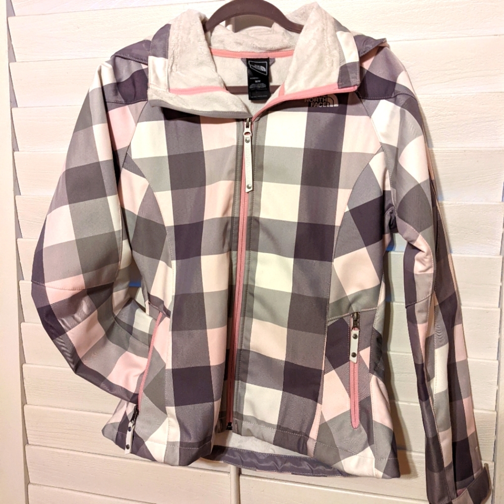 Women The North Face skii jacket. M. Grey, cream and pink.